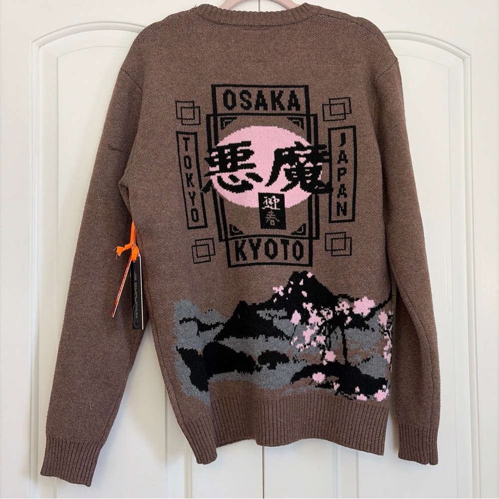 RGSTR Humanity Sweater Men's Medium Brown Cherry Blossom Japan Knit Pullover NWT - Picture 3 of 11